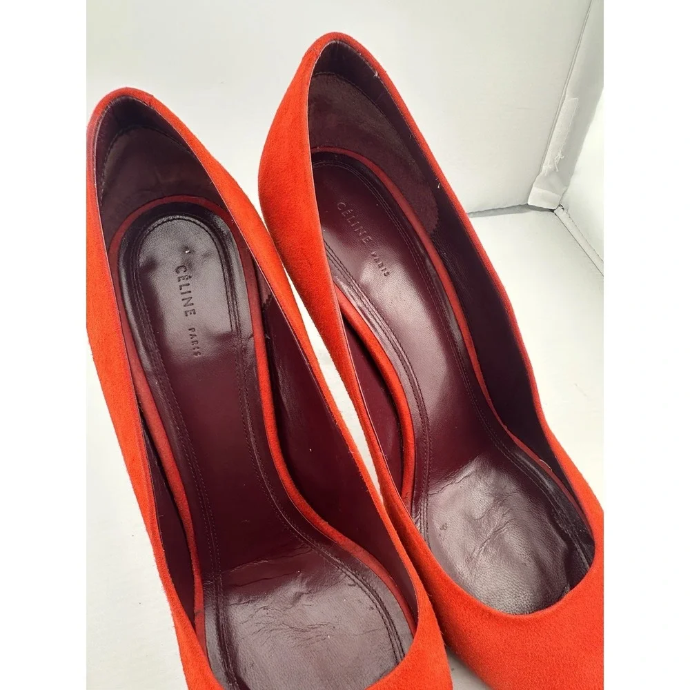 Celine Orange-Red‎ Suede Pointed Toe Stiletto Heel 39 US 8.5 Boss Power Preppy - Picture 11 of 11